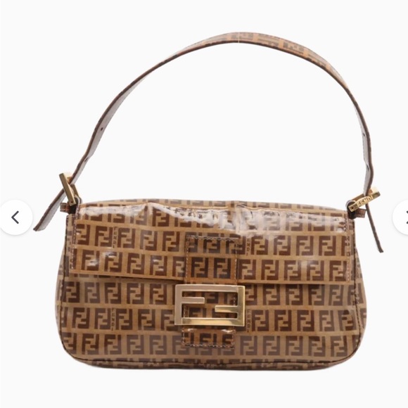 Fendi Handbags - Authentic Fendi Zucchino Mamma Baguette Coating Canvas Shoulder bag Brown